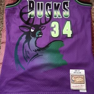 Men's Mitchell & Ness Swingman Jersey Bucks 1996 Ray Allen